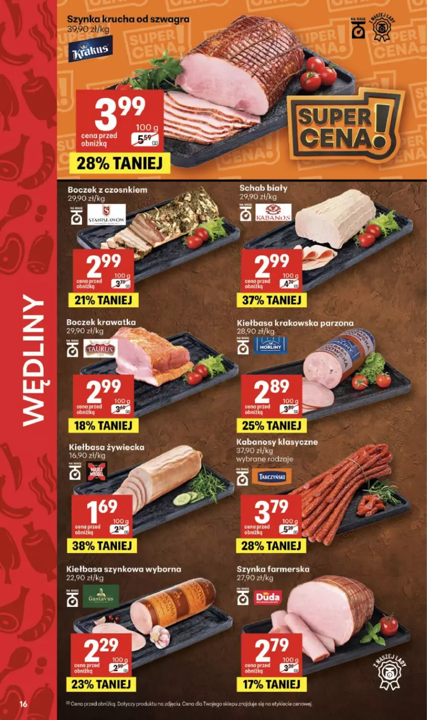 Gazetka promocyjna Delikatesy Centrum - Franczyza DC18 Czwartek - ważna 30.04 do 06.05.2026 - strona 16 - produkty: Boczek, Duda, Fa, Kiełbasa, Kiełbasa krakowska, Kiełbasa szynkowa, Szynka, Szynka farmerska