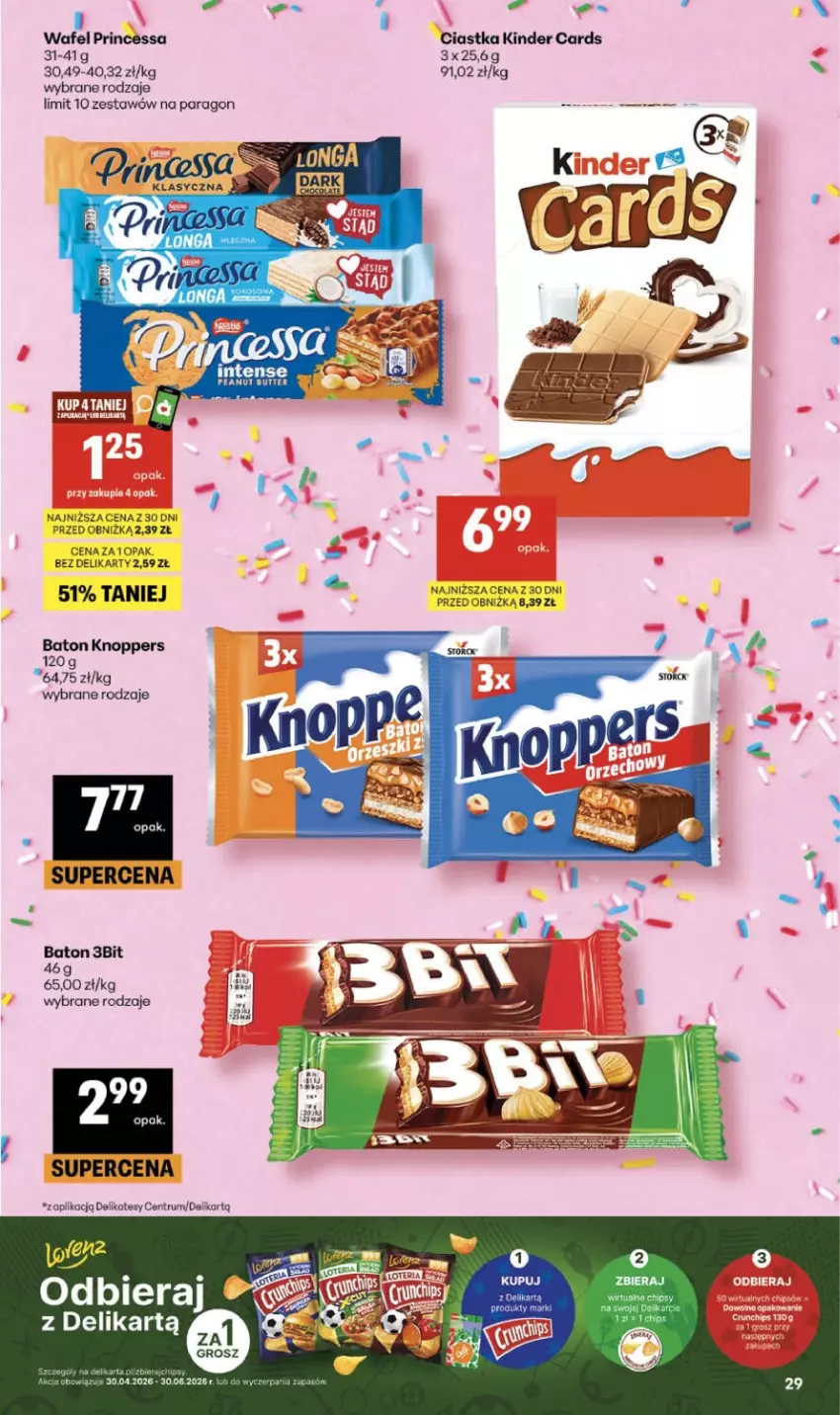 Gazetka promocyjna Delikatesy Centrum - Franczyza DC18 Czwartek - ważna 30.04 do 06.05.2026 - strona 29 - produkty: Baton, Chipsy, Ciastka, Kinder, Knoppers, Princessa, Rum