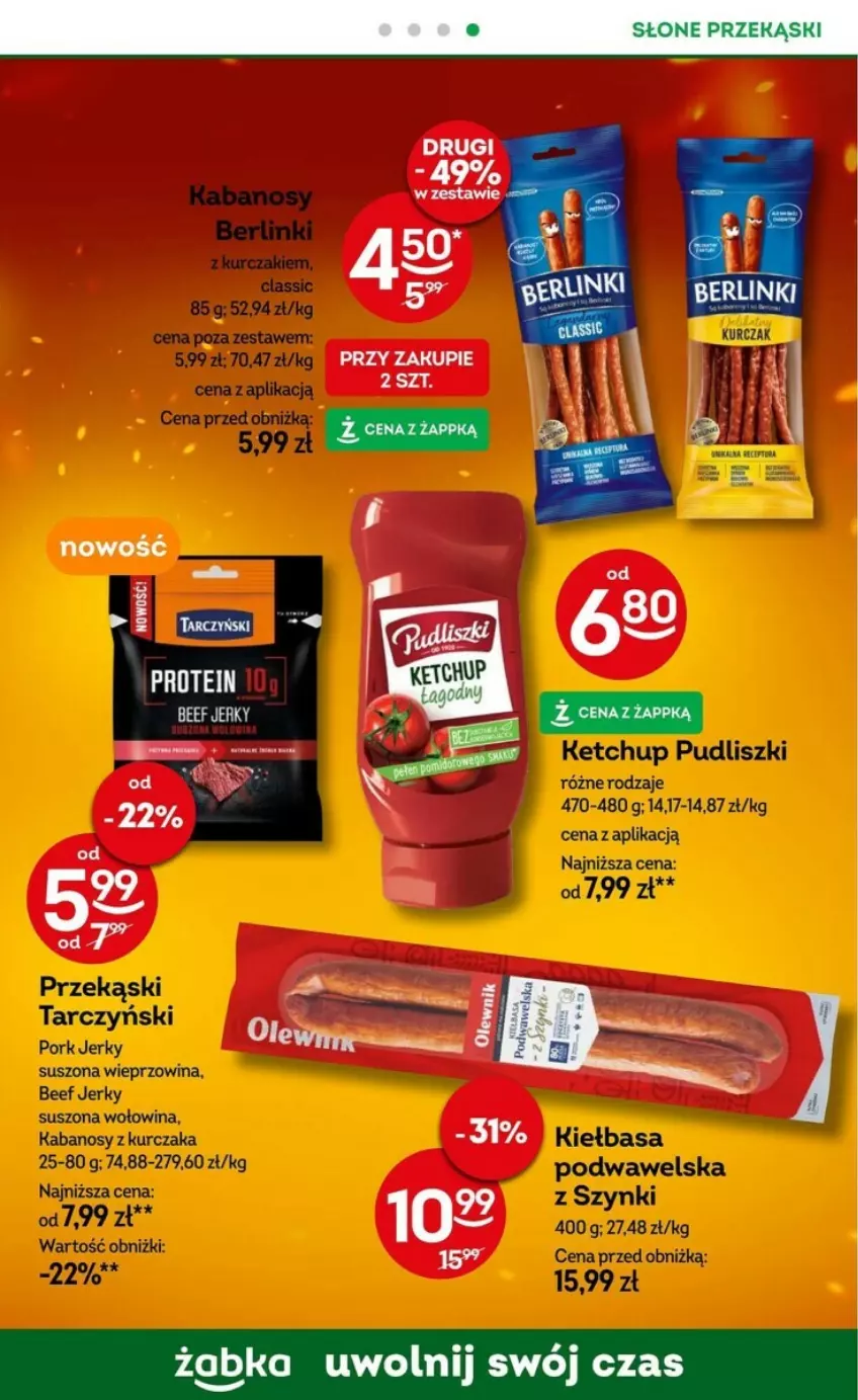 Gazetka promocyjna Żabka - ważna 08.05 do 21.05.2024 - strona 22 - produkty: Jerky, Kabanos, Ketchup, Kiełbasa, Kurczak, Pudliszki, Tarczyński, Wawel, Wieprzowina