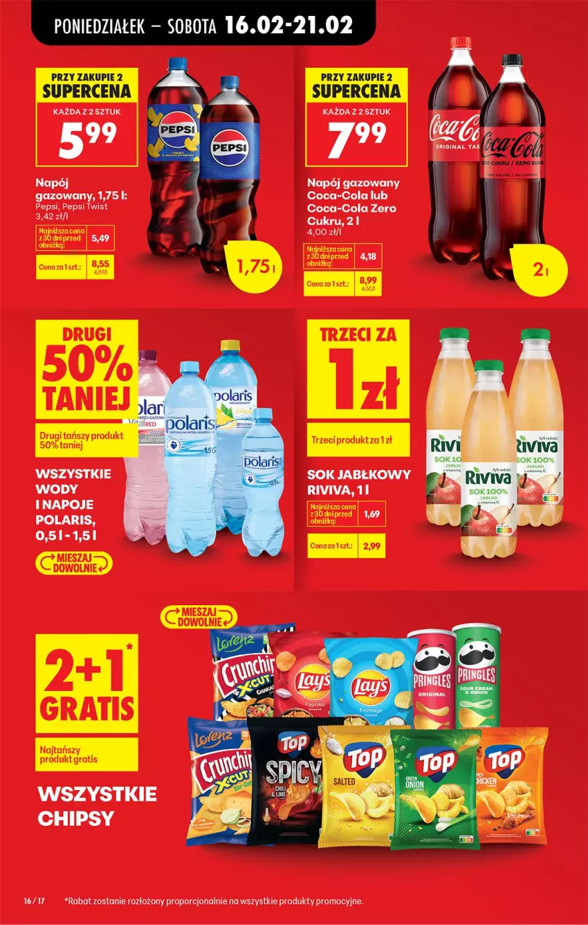 Gazetka promocyjna Biedronka - Gazetka - ważna 16.02 do 23.02.2026 - strona 18 - produkty: Chipsy, Coca-Cola, Napój, Napój gazowany, Napoje, Pepsi, Por, Sok, Sok jabłkowy