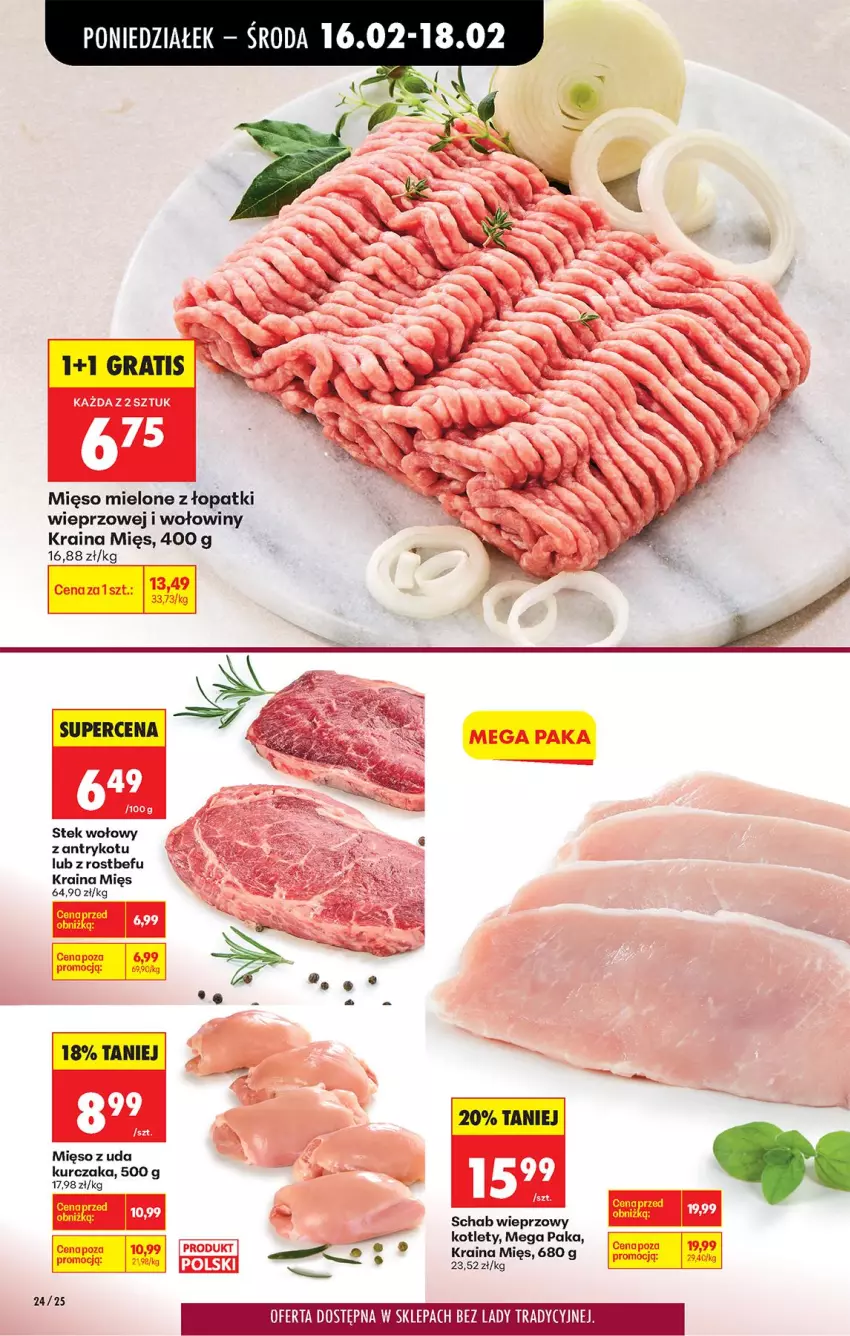 Gazetka promocyjna Biedronka - Gazetka - ważna 16.02 do 23.02.2026 - strona 30 - produkty: Gra, Kotlet, Kurczak, Mięso, Mięso mielone, Mięso mielone z łopatki wieprzowej, Mięso z uda kurczaka, Por, Rostbef, Schab wieprzowy, Stek, Stek wołowy