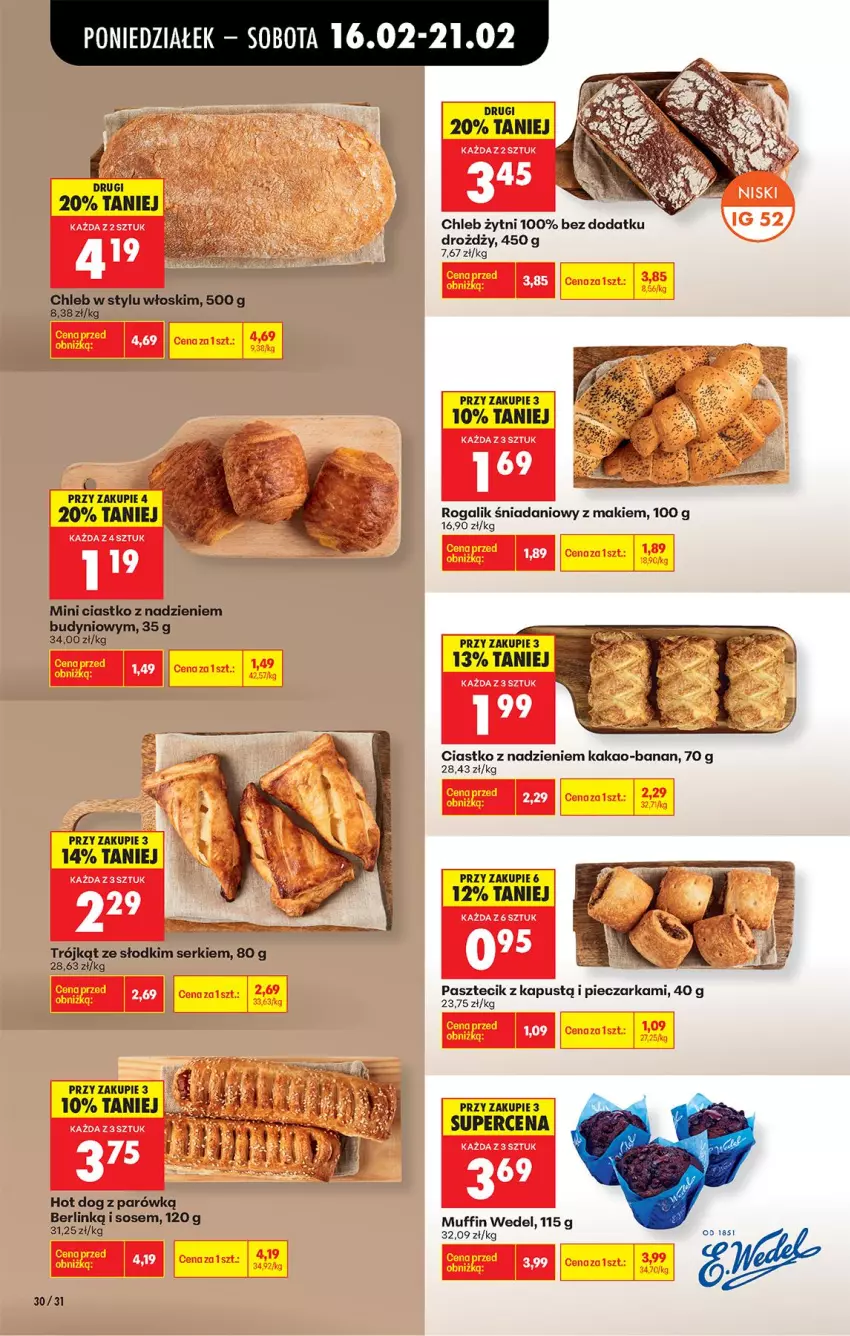 Gazetka promocyjna Biedronka - Gazetka - ważna 16.02 do 23.02.2026 - strona 38 - produkty: Chleb, Danio, Hot dog, Kakao, Piec, Pieczarka, Rogal, Ser, Sos