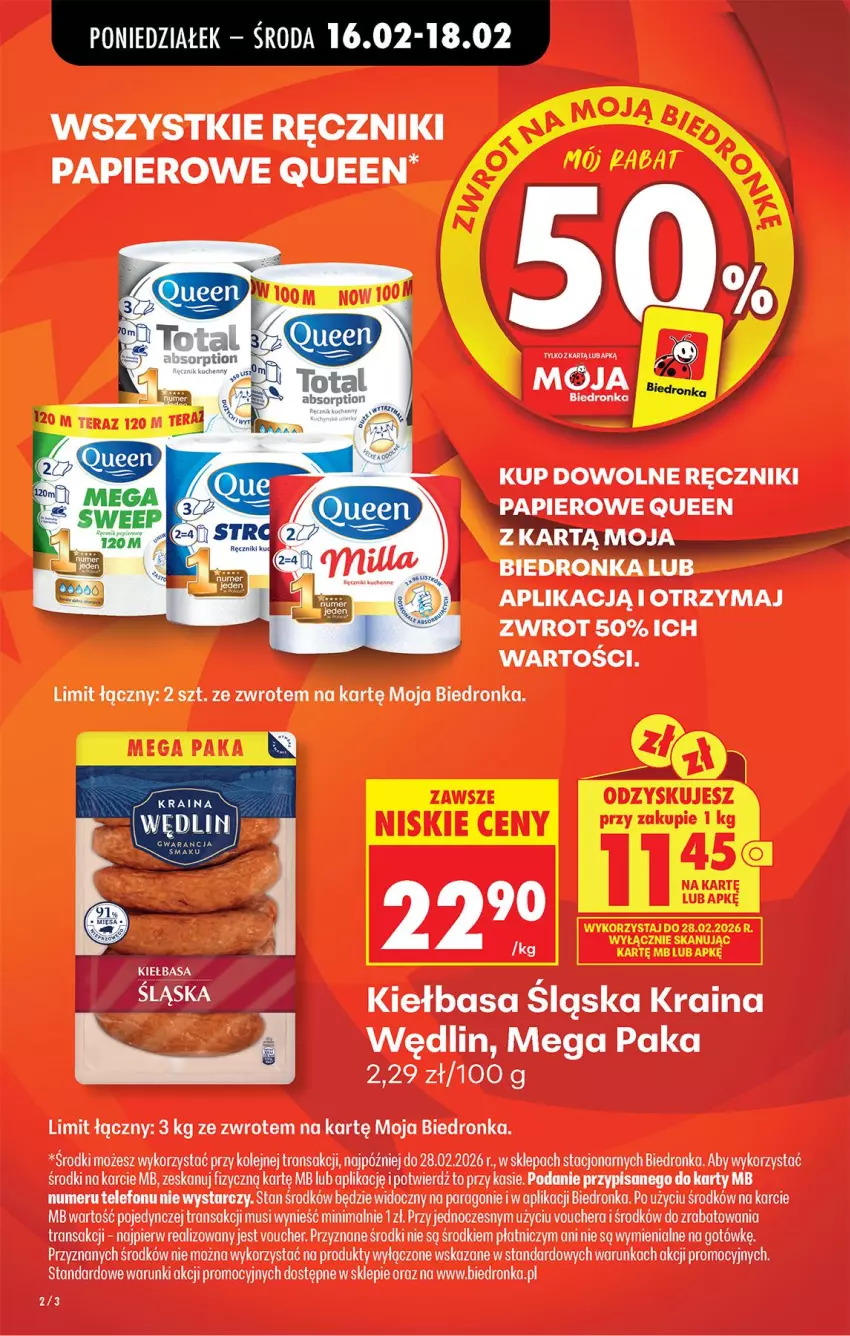 Gazetka promocyjna Biedronka - Gazetka - ważna 16.02 do 23.02.2026 - strona 4 - produkty: Kiełbasa, Kiełbasa śląska, Mus, Olej, Papier, Ręcznik, Ręczniki papierowe, Telefon, Tran