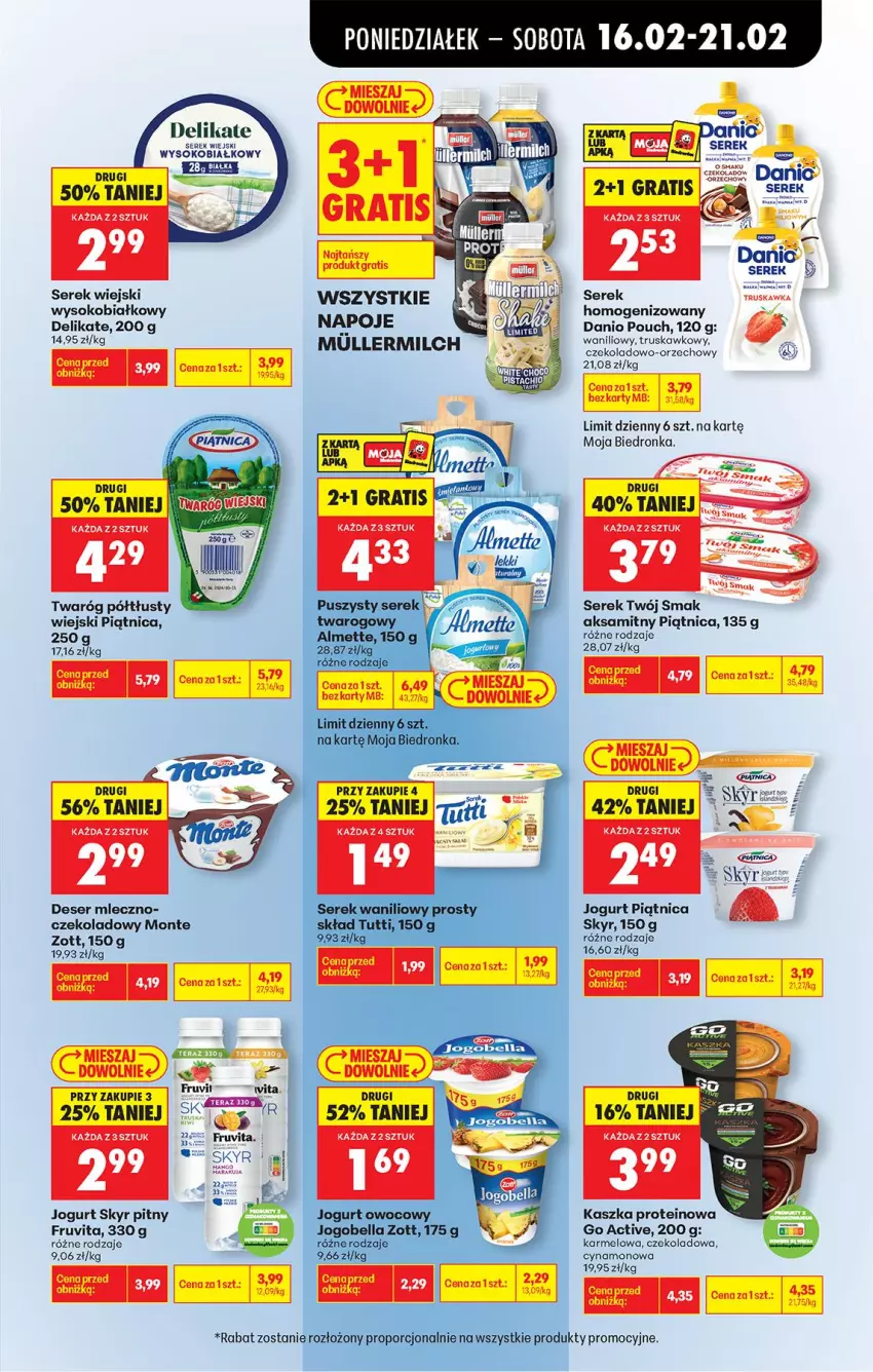 Gazetka promocyjna Biedronka - Gazetka - ważna 16.02 do 23.02.2026 - strona 43 - produkty: Aksam, Danio, Deser, Fa, Gra, Jogurt, Koc, Monte, Napoje, Piątnica, Por, Ser, Serek, Sok, Twaróg, Twaróg półtłusty, Twój Smak, Zott