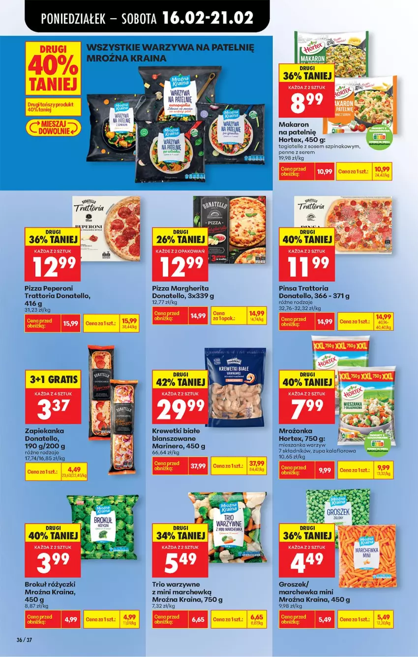 Gazetka promocyjna Biedronka - Gazetka - ważna 16.02 do 23.02.2026 - strona 46 - produkty: Fa, Groszek, Hortex, Kalafior, Krewetki, Makaron, Marchewka, Mieszanka warzyw, Penne, Pizza, Pizza margherita, Ser, Sos, Szpinak, Top, Warzywa, Zupa