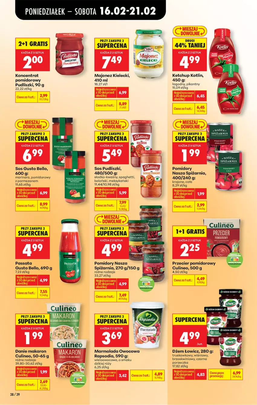 Gazetka promocyjna Biedronka - Gazetka - ważna 16.02 do 23.02.2026 - strona 48 - produkty: Bell, Dżem, Gra, Ketchup, Koncentrat pomidorowy, Kotlin, Majonez, Makaron, Marmolada, Mola, Pomidory, Por, Pudliszki, Sos, Spaghetti