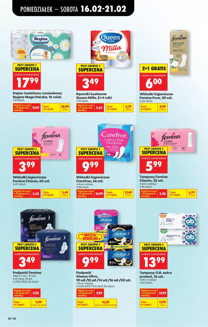 Gazetka promocyjna Biedronka - Gazetka - ważna 16.02 do 23.02.2026 - strona 76 - produkty: Always, Always Ultra, Carefree, Gin, LG, O.B., Papier, Papier toaletowy, Podpaski, Pur, Ręcznik, Rolki, Rum, Tampony, Wkładki