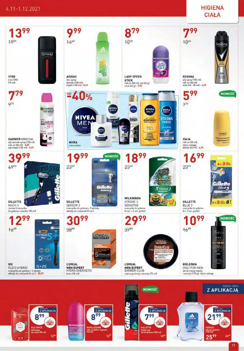 Gazetka promocyjna Drogerie Jawa - ważna 04.11 do 01.12.2021 - strona 11 - produkty: Adidas, BIC, Bielenda, Fa, Garnier, Gillette, Gra, LG, Maszynka, Maszynka do golenia, Nivea, Rexona, Rura, Ser, Szynka, Ziaja