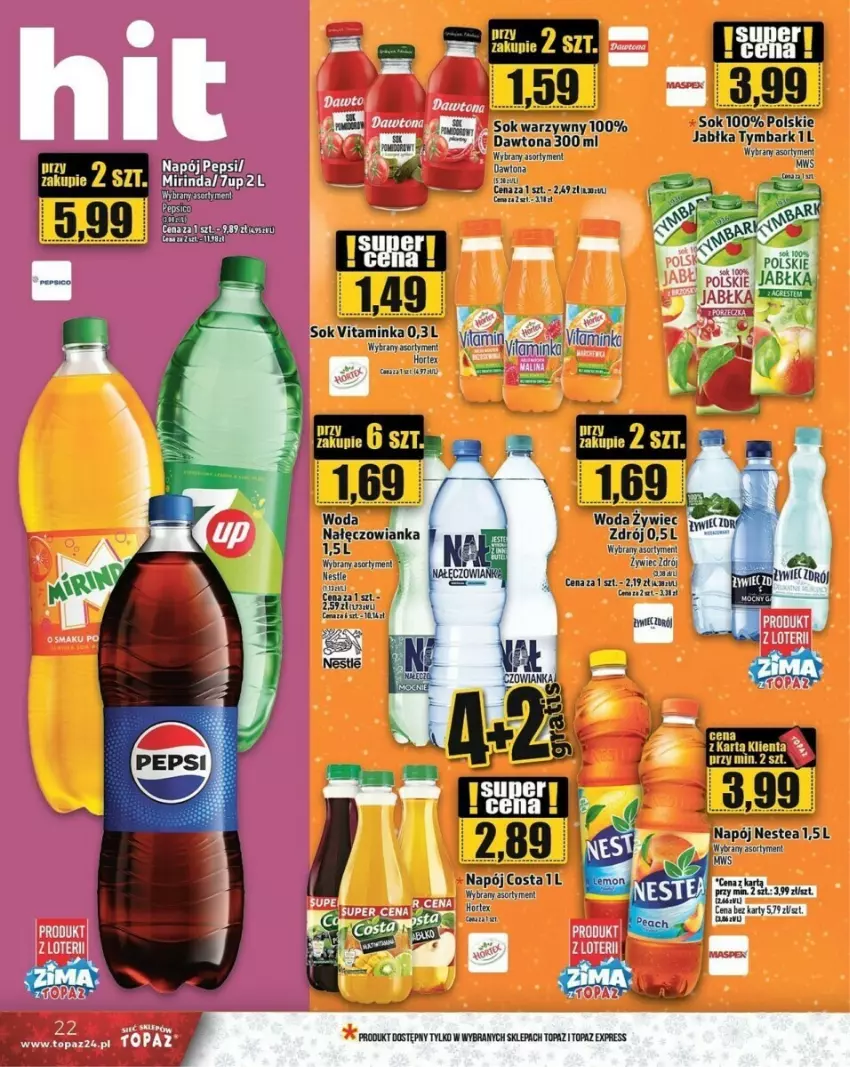 Gazetka promocyjna Topaz - ważna 28.11 do 11.12.2024 - strona 15 - produkty: AEG, Dawtona, Hortex, Inka, Jabłka, Nałęczowianka, Napój, Nestea, Sok, Top, Tymbark, Woda