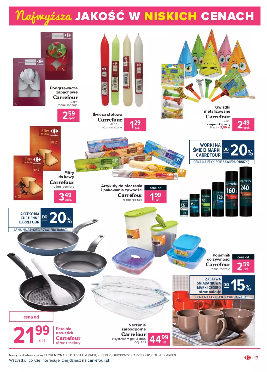 Gazetka promocyjna Carrefour - Gazetka Produkt Carrefour - ważna 01.02 do 13.02.2021 - strona 13 - produkty: Bols, Bolsius, Danio, Grill, Naczynie żaroodporne, Patelnia, Piec, Podgrzewacze, Pojemnik, Por, Worki na śmiec, Worki na śmieci