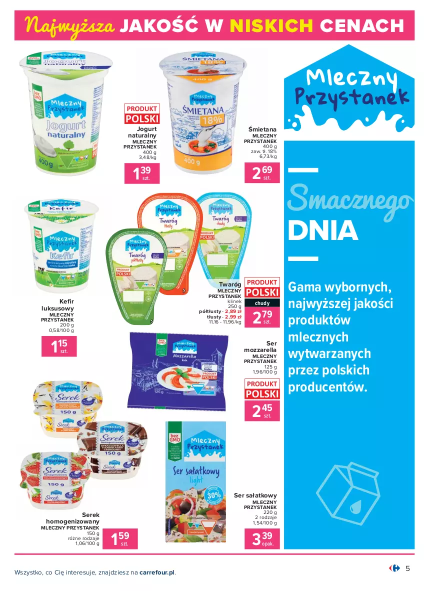 Gazetka promocyjna Carrefour - Gazetka Produkt Carrefour - ważna 01.02 do 13.02.2021 - strona 5 - produkty: Jogurt, Jogurt naturalny, Mozzarella, Sałat, Ser, Serek, Serek homogenizowany, Twaróg