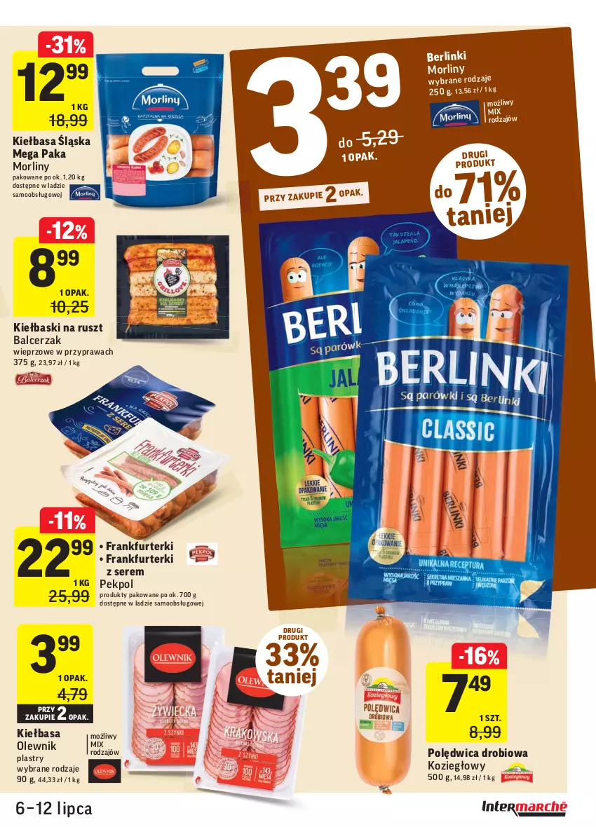 Gazetka promocyjna Intermarche - Gazetka promocyjna - ważna 06.07 do 12.07.2021 - strona 11 - produkty: Berlinki, Frankfurterki, Kiełbasa, Kiełbasa śląska, Morliny, Olewnik, Pekpol, Polędwica, Ser