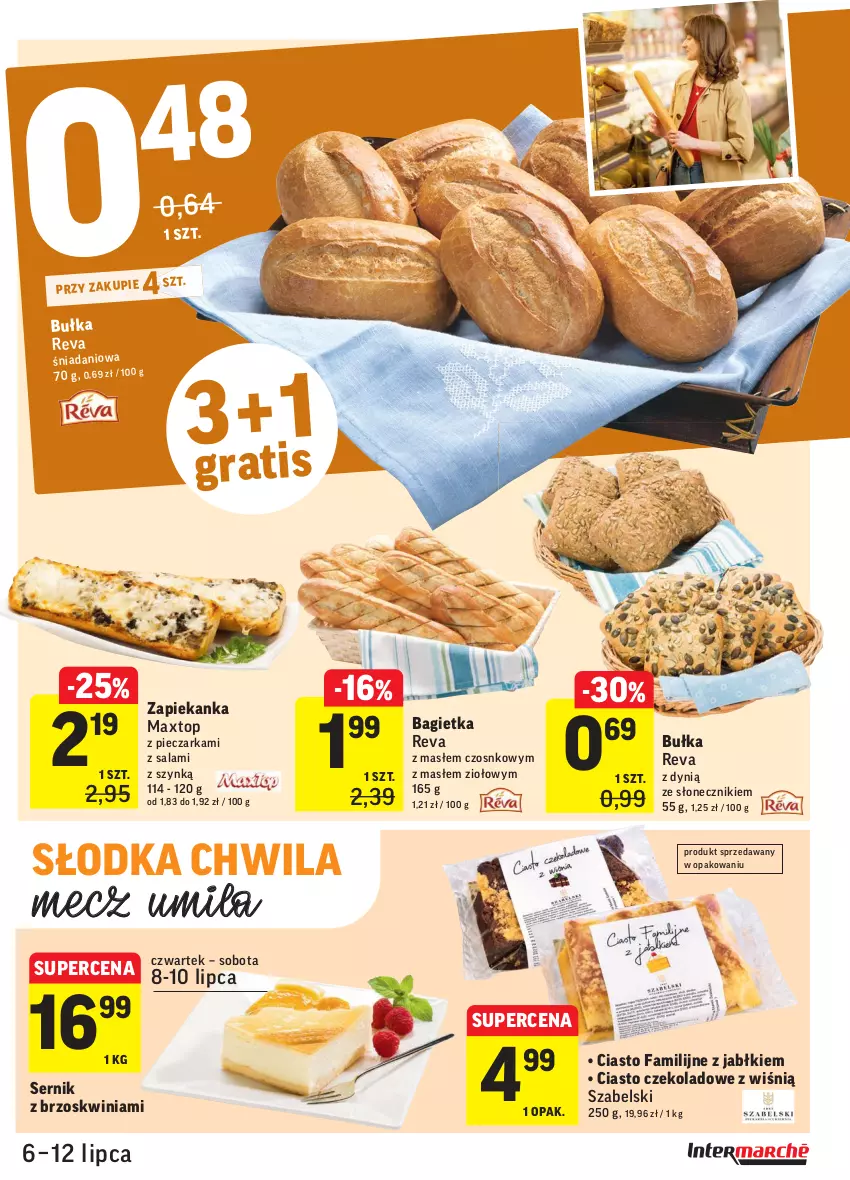 Gazetka promocyjna Intermarche - Gazetka promocyjna - ważna 06.07 do 12.07.2021 - strona 15 - produkty: Bagietka, Bułka, Ciasto czekoladowe, Danio, Dynią, Fa, Piec, Pieczarka, Salami, Ser, Słodka Chwila, Top, Zapiekanka