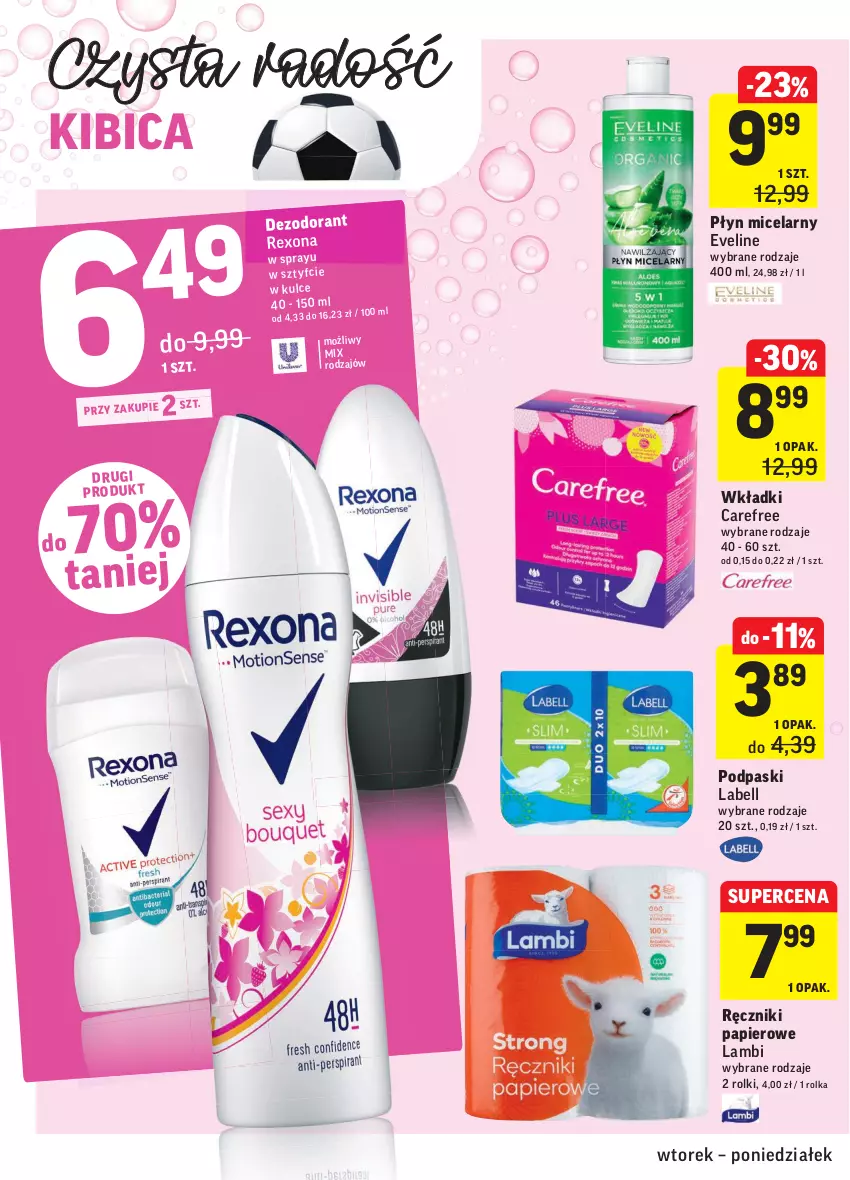 Gazetka promocyjna Intermarche - Gazetka promocyjna - ważna 06.07 do 12.07.2021 - strona 32 - produkty: Bell, BIC, Carefree, Dezodorant, Eveline, Papier, Płyn micelarny, Podpaski, Ręcznik, Ręczniki papierowe, Rexona, Rolki, Wkładki