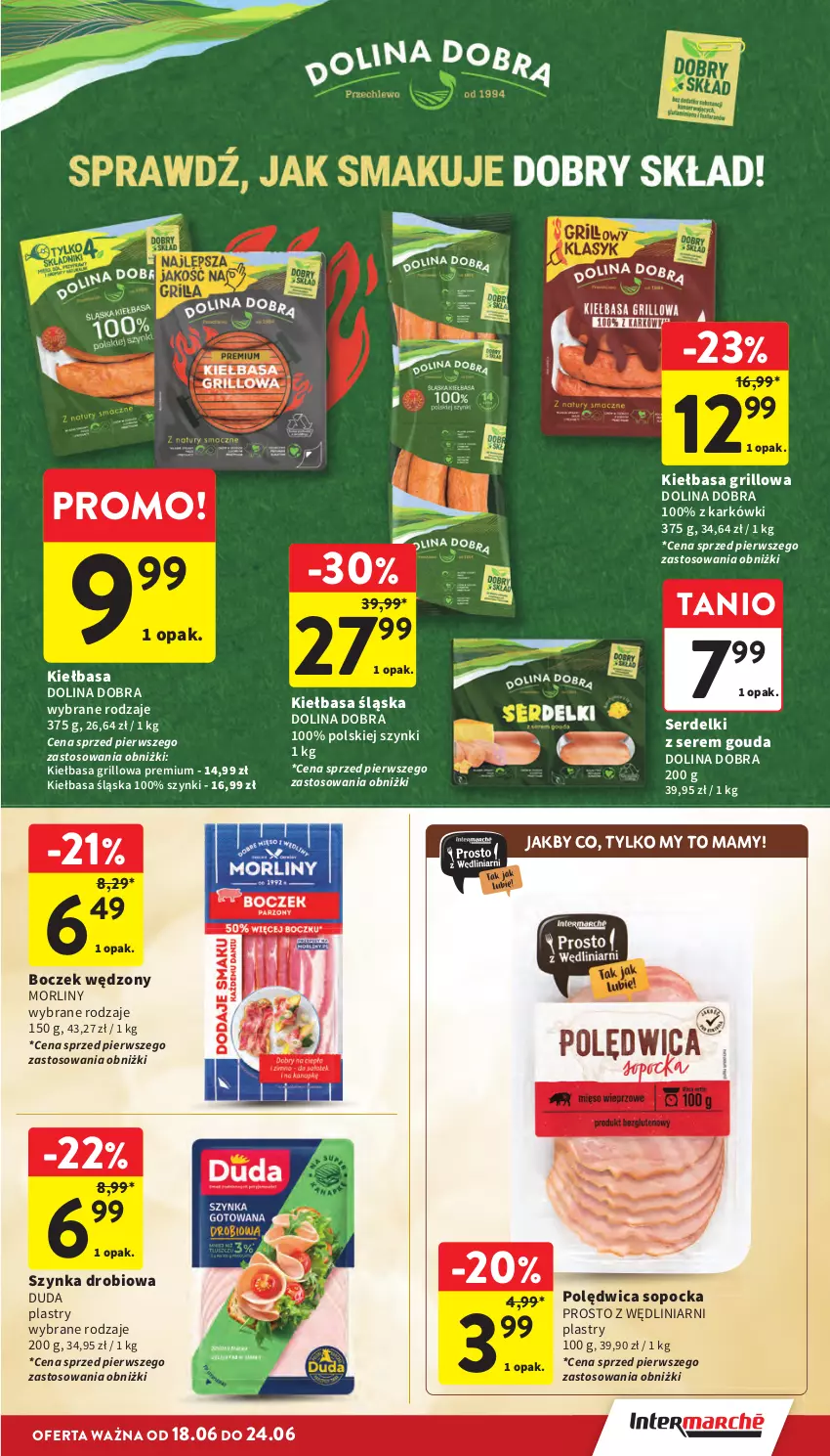 Gazetka promocyjna Intermarche - Gazetka promocyjna - ważna 18.06 do 24.06.2026 - strona 15 - produkty: Boczek, Duda, Gouda, Grill, Kiełbasa, Kiełbasa śląska, Morliny, Polędwica, Ser, Serdelki, Szynka