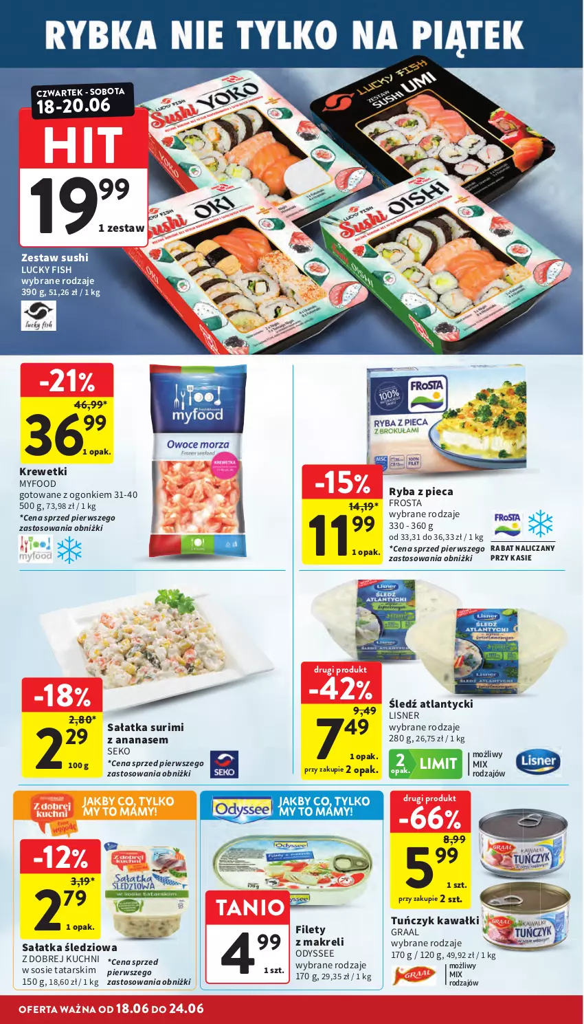 Gazetka promocyjna Intermarche - Gazetka promocyjna - ważna 18.06 do 24.06.2026 - strona 16 - produkty: Ananas, Frosta, Gra, Graal, Kawa, Krewetki, Lisner, Piec, Ryba, Sałat, Sałatka, SEKO, Sos, Surimi, Sushi, Tuńczyk