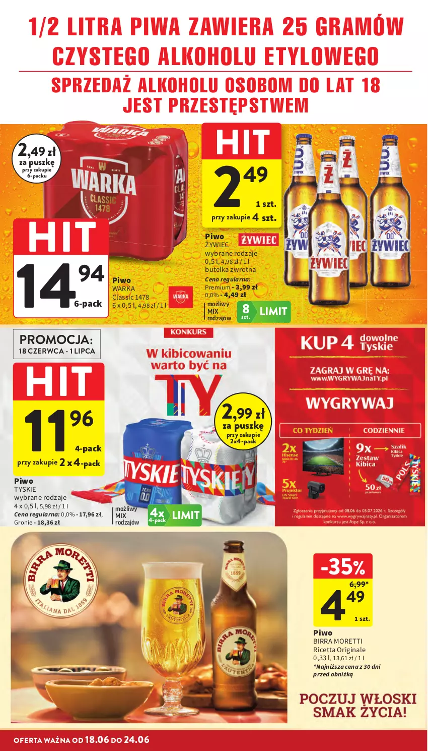 Gazetka promocyjna Intermarche - Gazetka promocyjna - ważna 18.06 do 24.06.2026 - strona 32 - produkty: Gin, Gra, Piwa, Piwo, Tyskie, Warka