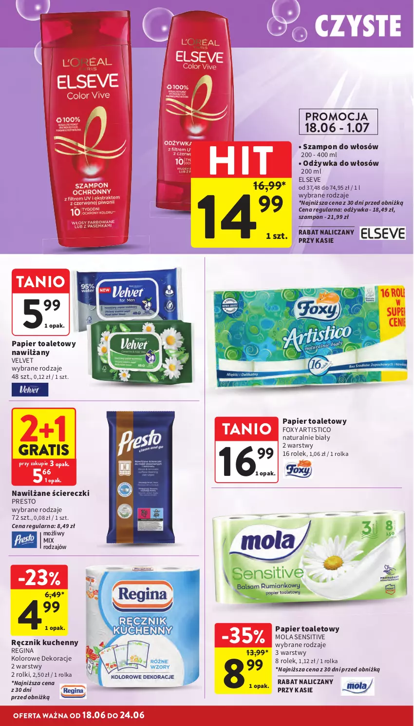 Gazetka promocyjna Intermarche - Gazetka promocyjna - ważna 18.06 do 24.06.2026 - strona 36 - produkty: Elseve, Foxy, Gin, Gra, Mola, Odżywka, Papier, Papier toaletowy, Presto, Ręcznik, Ręcznik kuchenny, Rolki, Szampon, Velvet