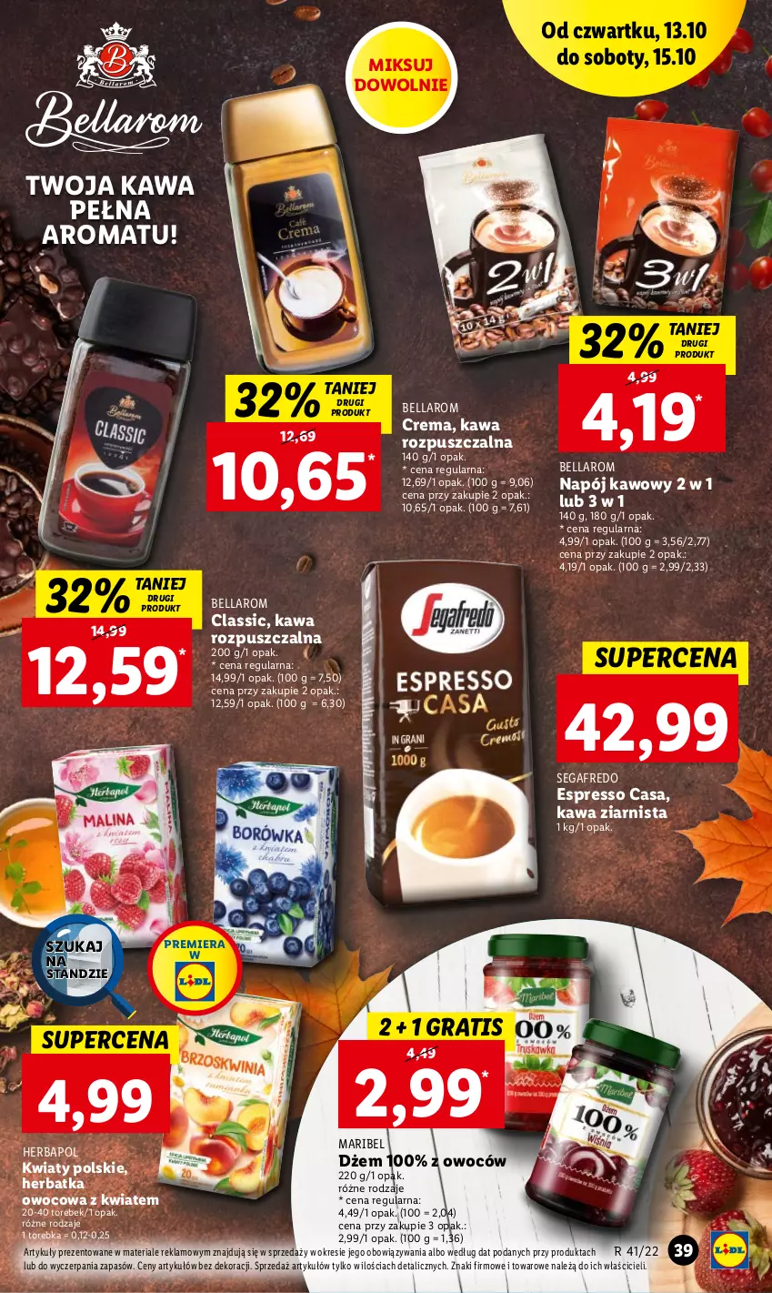 Gazetka promocyjna Lidl - GAZETKA - ważna 13.10 do 15.10.2022 - strona 39 - produkty: Bell, Bella, Dżem, Gra, Herbapol, Kawa, Kawa rozpuszczalna, Kawa ziarnista, Napój, Segafredo, Torebka