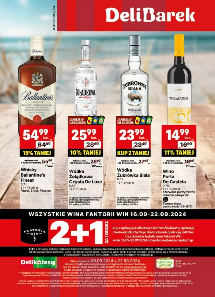 Gazetka promocyjna Delikatesy Centrum - ważna 09.09 do 22.09.2024 - strona 1 - produkty: Ballantine's, Fa, K2, Por, Ser, Whisky, Wino, Wódka