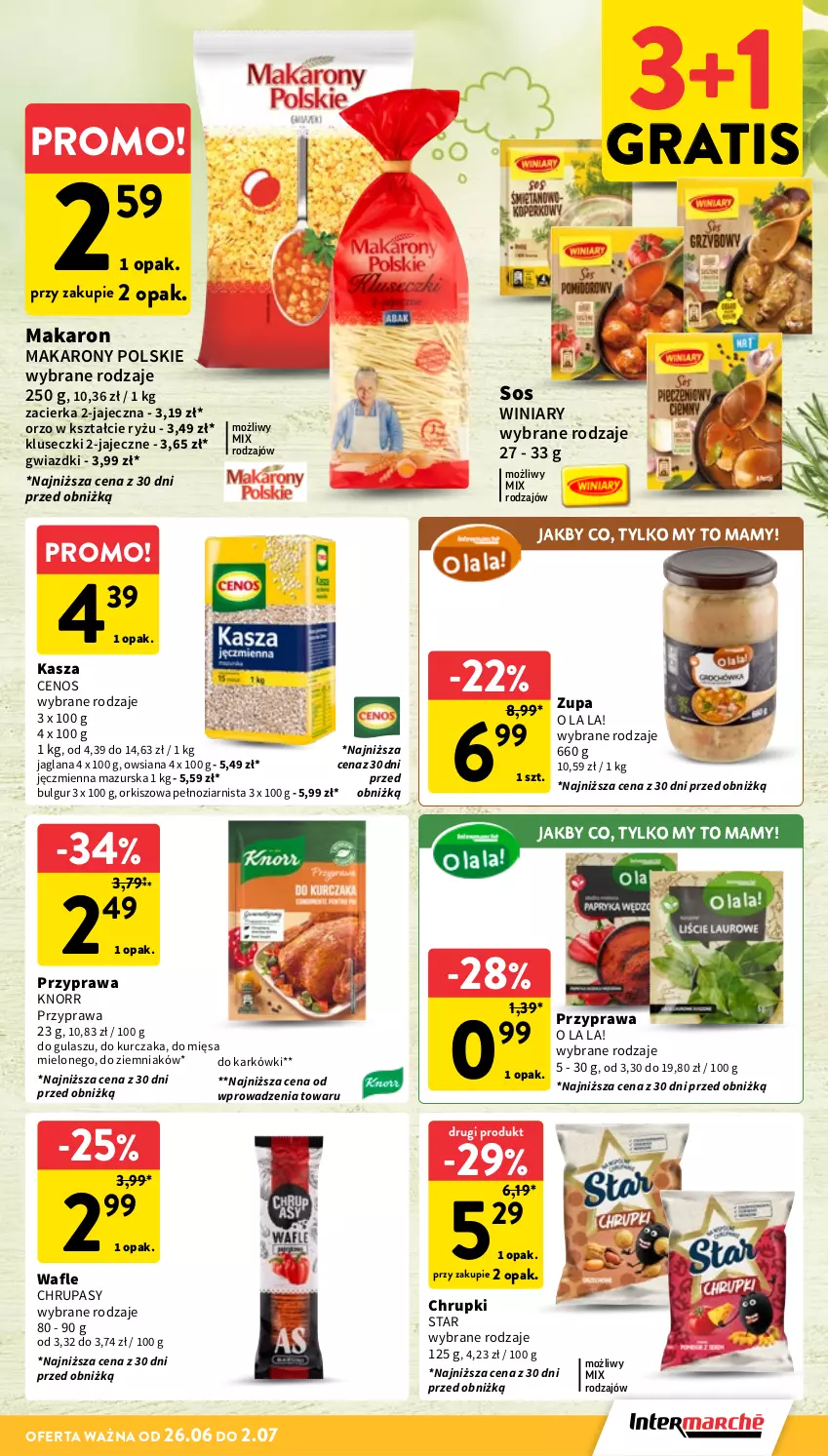 Gazetka promocyjna Intermarche - Gazetka promocyjna - ważna 26.06 do 02.07.2025 - strona 26 - produkty: Bulgur, Cenos, Chrupki, Gra, Kasza, Knorr, Kurczak, LANA, LG, Makaron, Ryż, Sos, Wafle, Winiary, Zacierka, Zupa