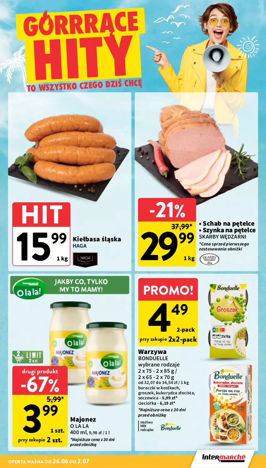 Gazetka promocyjna Intermarche - Gazetka promocyjna - ważna 26.06 do 02.07.2025 - strona 7 - produkty: Bonduelle, Buraczki, Cieciorka, Groszek, Kiełbasa, Kiełbasa śląska, Kukurydza, Majonez, Orka, Szynka, Warzywa
