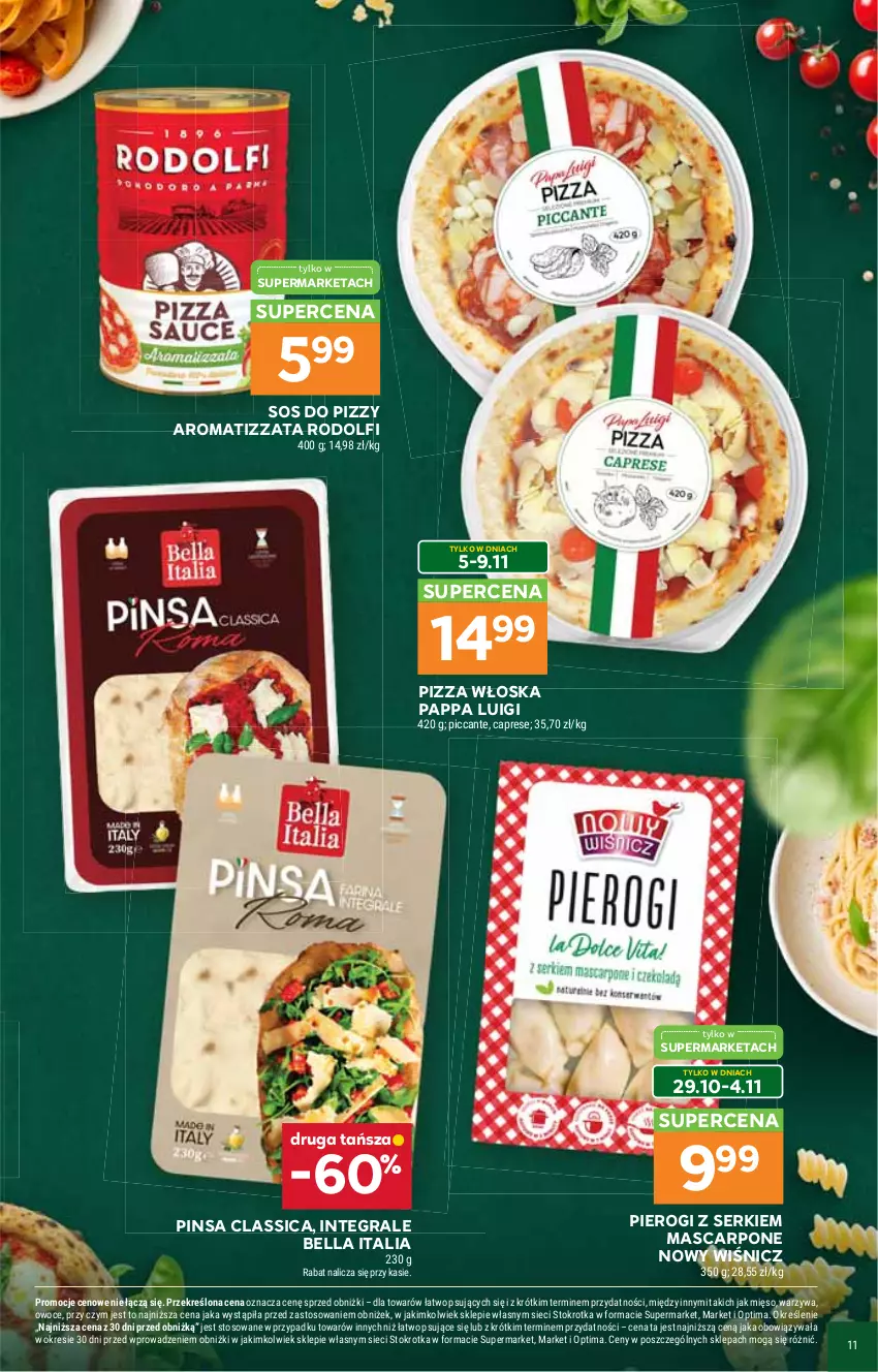 Gazetka promocyjna Stokrotka - Włochy od kuchni - ważna 29.10 do 18.11.2026 - strona 11 - produkty: Bell, Bella, Gra, Mascarpone, Mięso, Odol, Optima, Owoce, Pierogi, Pizza, Ser, Sos, Sos do pizzy, Warzywa