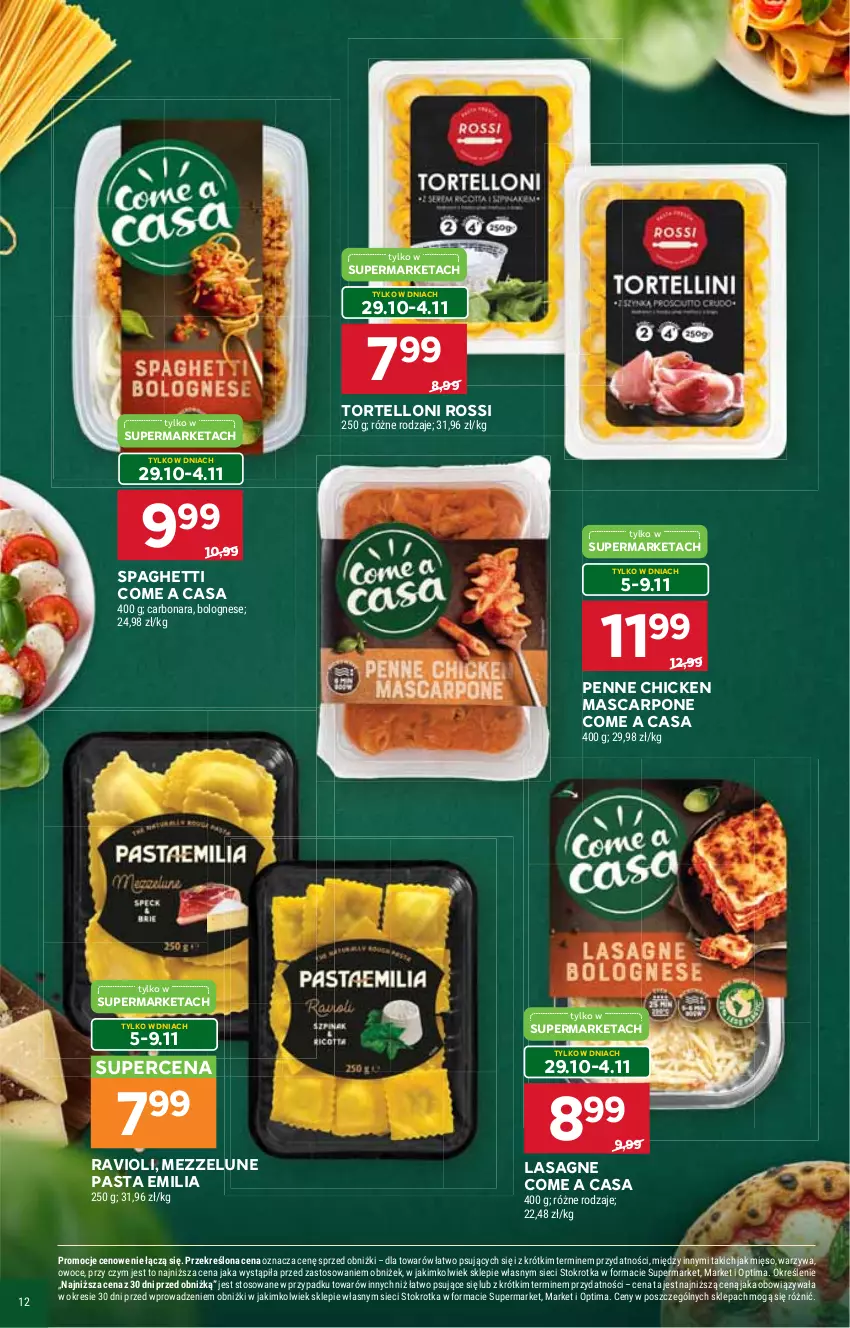 Gazetka promocyjna Stokrotka - Włochy od kuchni - ważna 29.10 do 18.11.2026 - strona 12 - produkty: Lasagne, Mascarpone, Mięso, Optima, Owoce, Penne, Spaghetti, Tortelloni, Warzywa