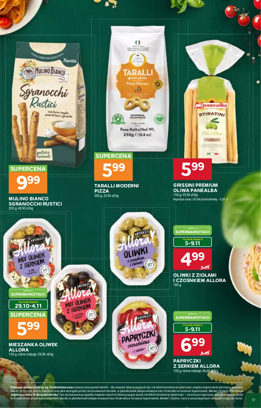 Gazetka promocyjna Stokrotka - Włochy od kuchni - ważna 29.10 do 18.11.2026 - strona 17 - produkty: Gra, Grissini, Mięso, Oliwa, Oliwki, Optima, Owoce, Pizza, Rust, Ser, Warzywa