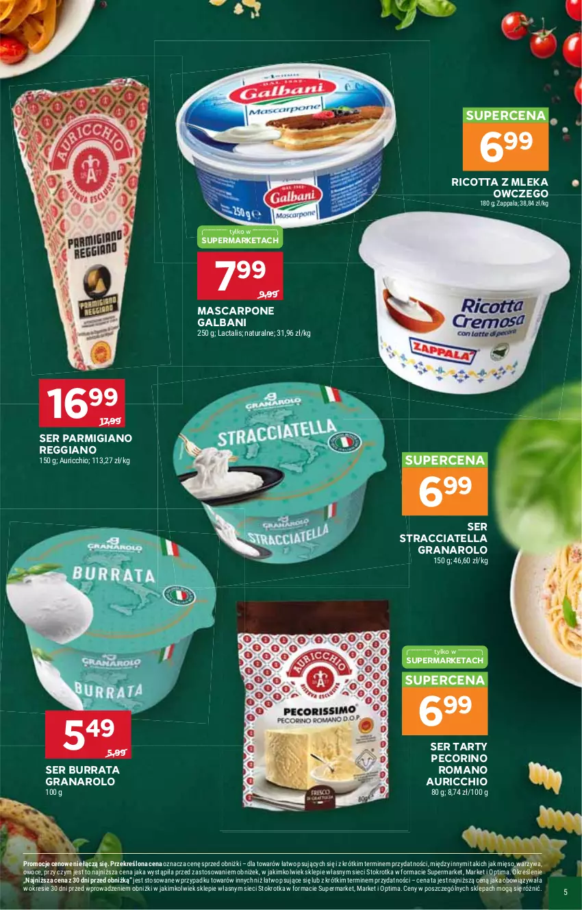 Gazetka promocyjna Stokrotka - Włochy od kuchni - ważna 29.10 do 18.11.2026 - strona 5 - produkty: Burrata, Galbani, Gra, Mascarpone, Mięso, Optima, Owoce, Pecorino, Ricotta, Ser, Warzywa
