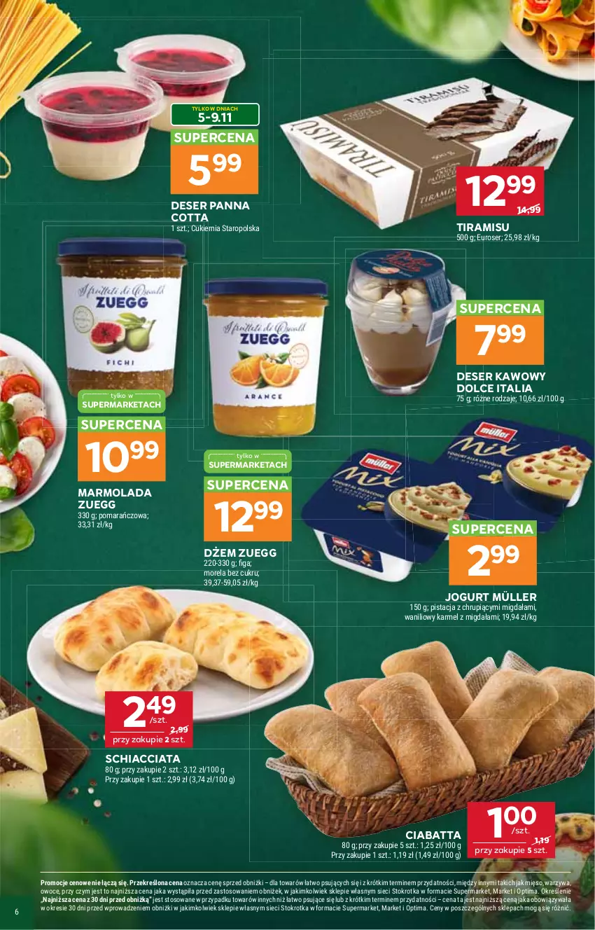 Gazetka promocyjna Stokrotka - Włochy od kuchni - ważna 29.10 do 18.11.2026 - strona 6 - produkty: Chia, Ciabatta, Cukier, Deser, Dżem, Jogurt, Marmolada, Mięso, Mola, Morela, Müller, Optima, Owoce, Panna cotta, Ser, Warzywa
