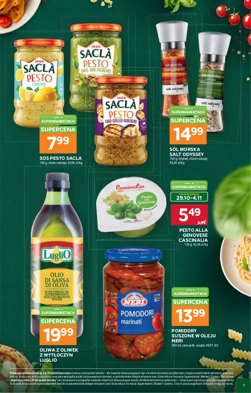 Gazetka promocyjna Stokrotka - Włochy od kuchni - ważna 29.10 do 18.11.2026 - strona 9 - produkty: Mięso, Młynek, Olej, Oliwa, Oliwa z oliwek, Optima, Owoce, Pesto, Pomidory, Sól, Sos, Warzywa