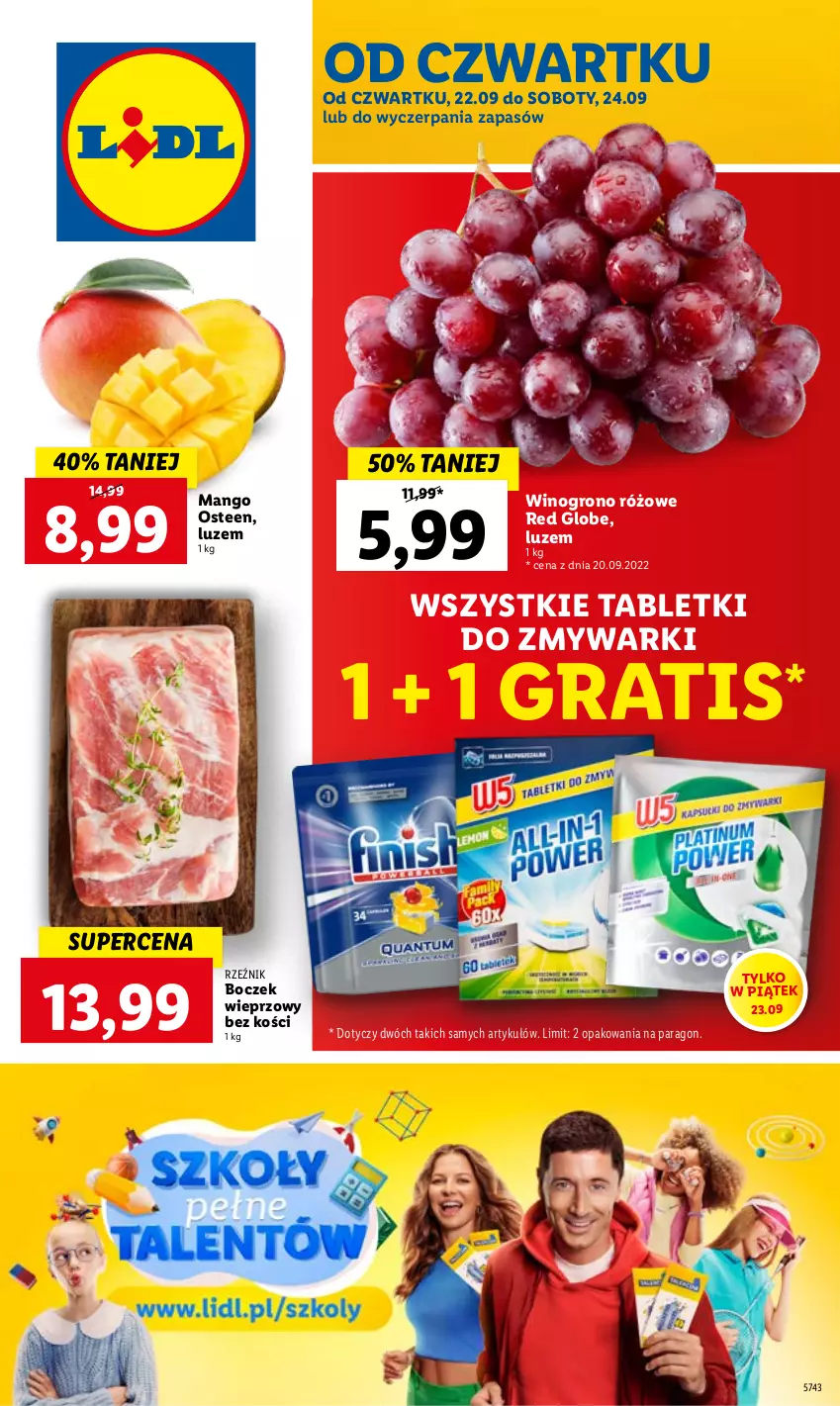 Gazetka promocyjna Lidl - GAZETKA - ważna 22.09 do 24.09.2022 - strona 1 - produkty: Boczek, Boczek wieprzowy, Gra, Mango, Tablet, Tabletki do zmywarki, Wino, Zmywarki