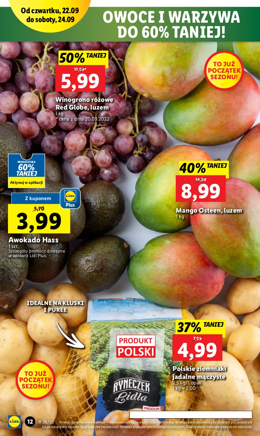 Gazetka promocyjna Lidl - GAZETKA - ważna 22.09 do 24.09.2022 - strona 12 - produkty: Mango, Owoce, Pur, Warzywa, Wino, Ziemniaki