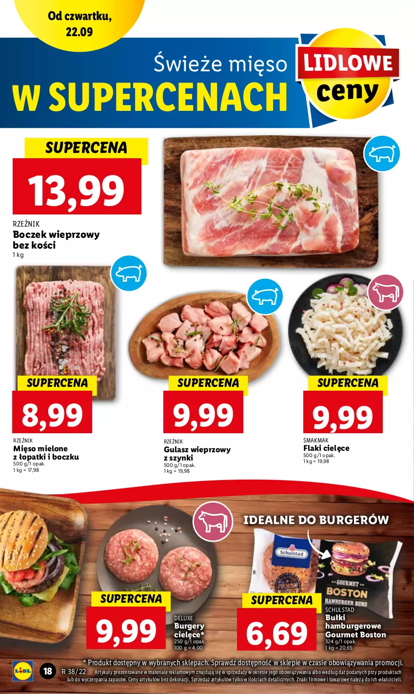 Gazetka promocyjna Lidl - GAZETKA - ważna 22.09 do 24.09.2022 - strona 18 - produkty: Boczek, Boczek wieprzowy, Burger, Flaki, Hamburger, Mięso, Mięso mielone