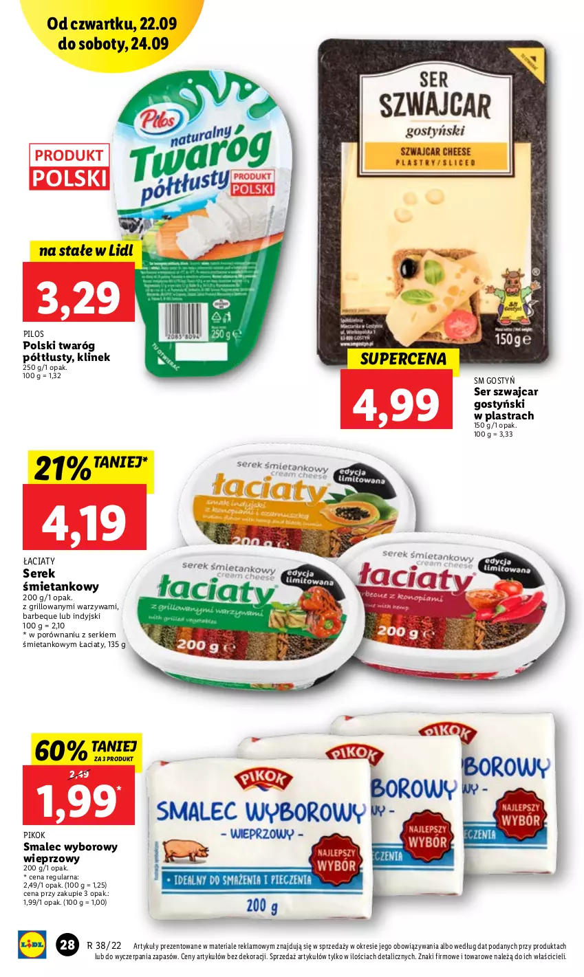 Gazetka promocyjna Lidl - GAZETKA - ważna 22.09 do 24.09.2022 - strona 28 - produkty: Grill, PIKOK, Pilos, Por, Ser, Serek, Smalec, Twaróg, Twaróg półtłusty, Warzywa