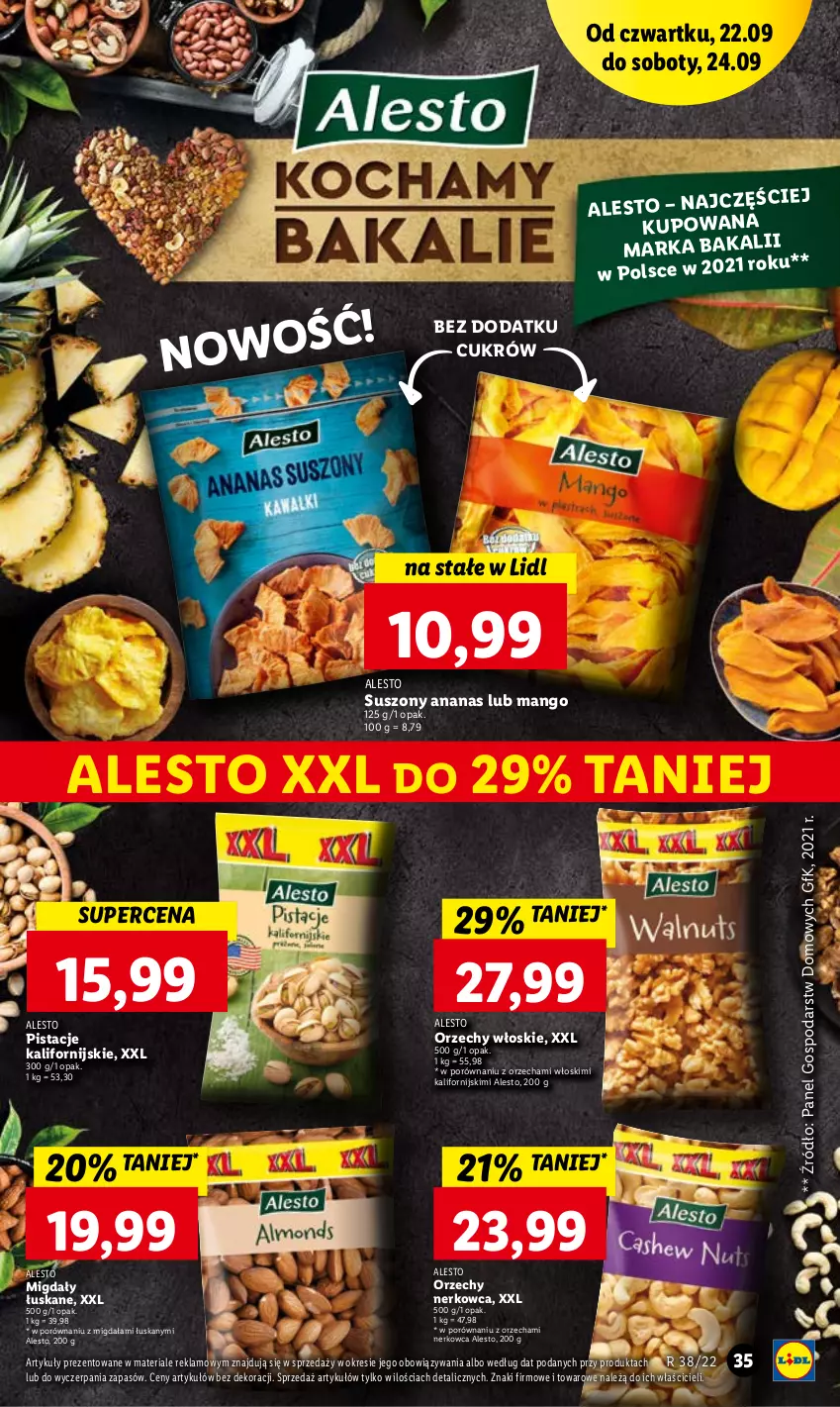 Gazetka promocyjna Lidl - GAZETKA - ważna 22.09 do 24.09.2022 - strona 35 - produkty: Ananas, Mango, Migdały, Migdały łuskane, Orzechy włoskie, Pistacje, Por