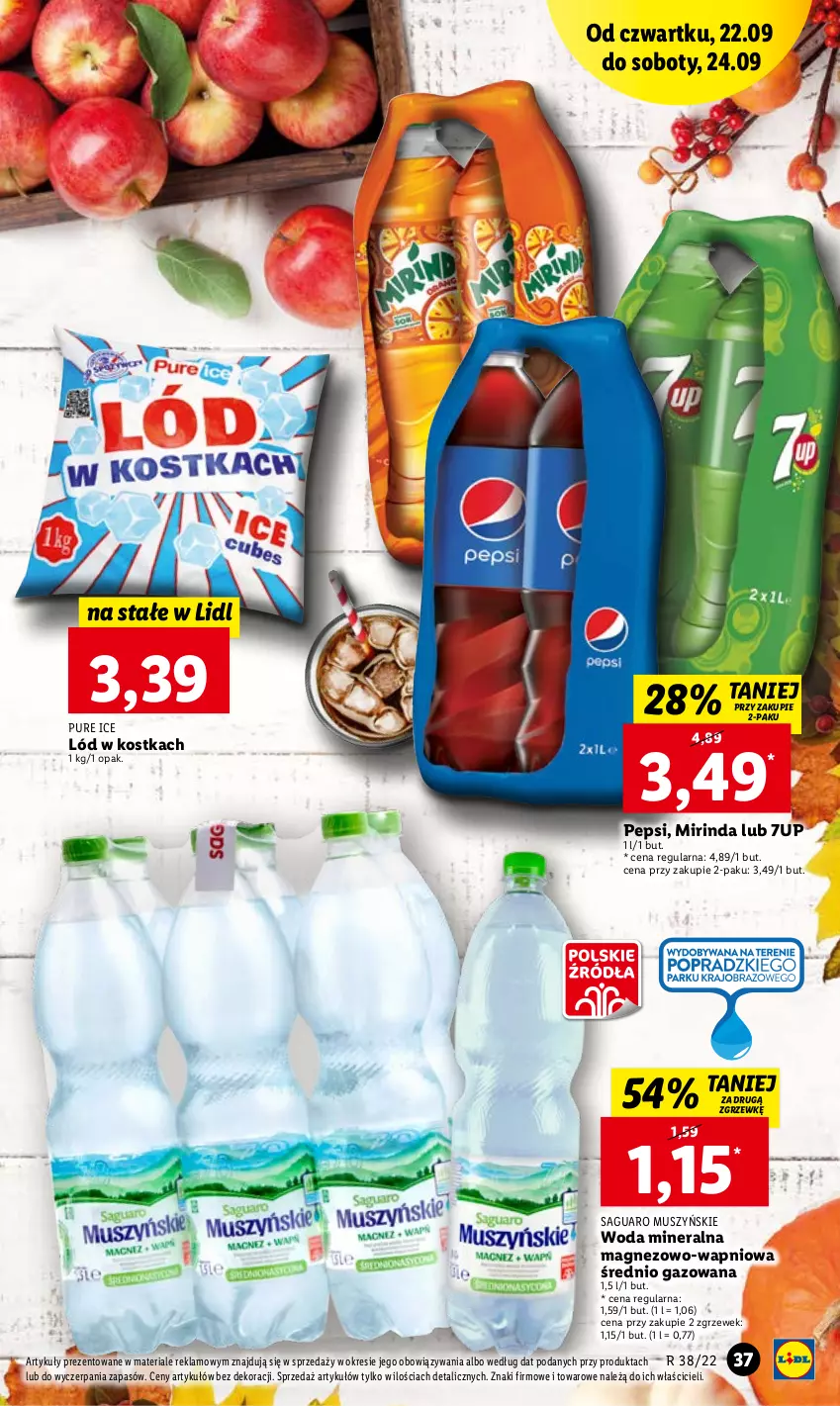 Gazetka promocyjna Lidl - GAZETKA - ważna 22.09 do 24.09.2022 - strona 37 - produkty: 7up, Magnez, Mirinda, Mus, Pepsi, Pur, Woda, Woda mineralna