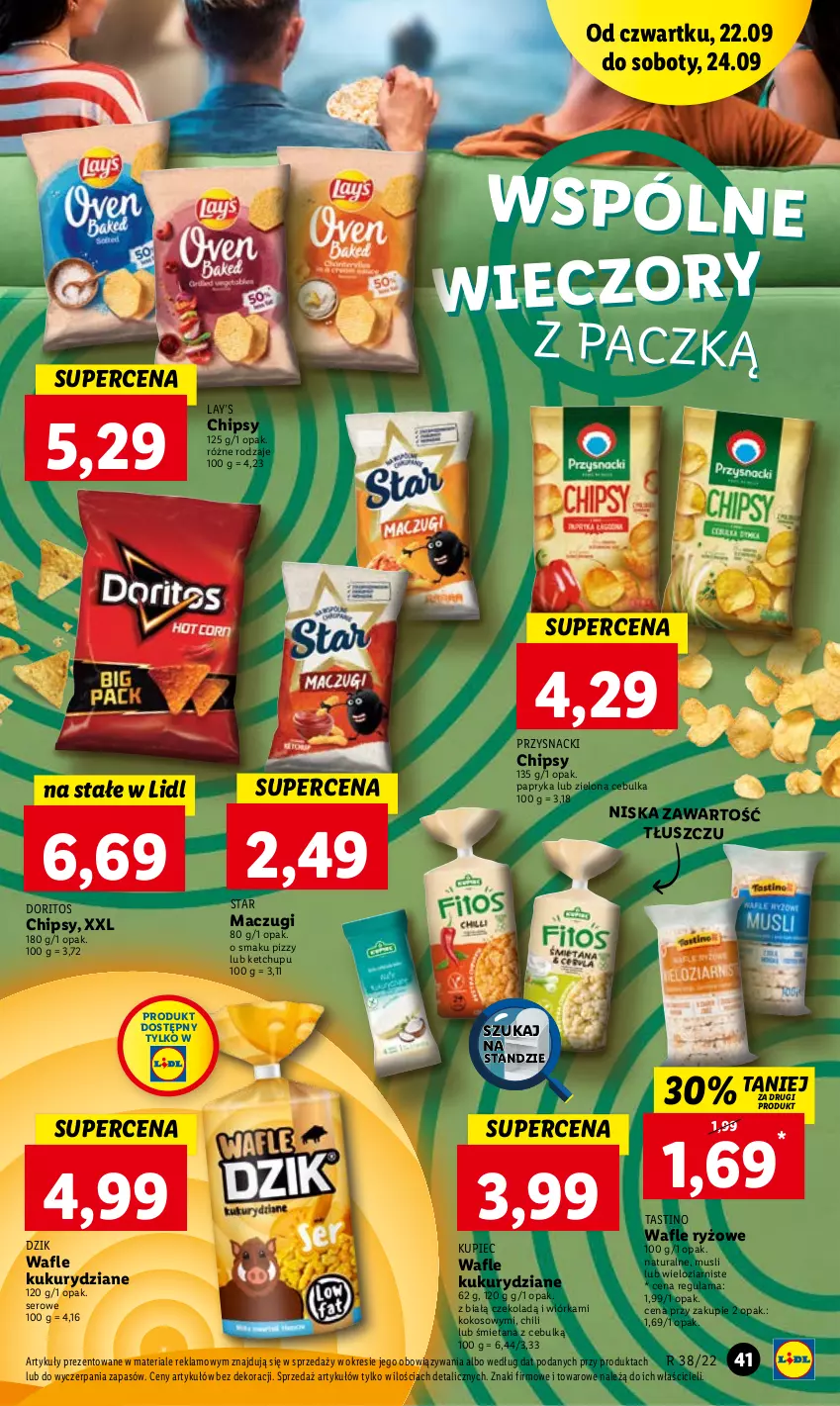 Gazetka promocyjna Lidl - GAZETKA - ważna 22.09 do 24.09.2022 - strona 41 - produkty: Chipsy, Ketchup, Kokos, Kupiec, Lay’s, Mus, Papryka, Piec, Przysnacki, Ryż, Ser, Wafle