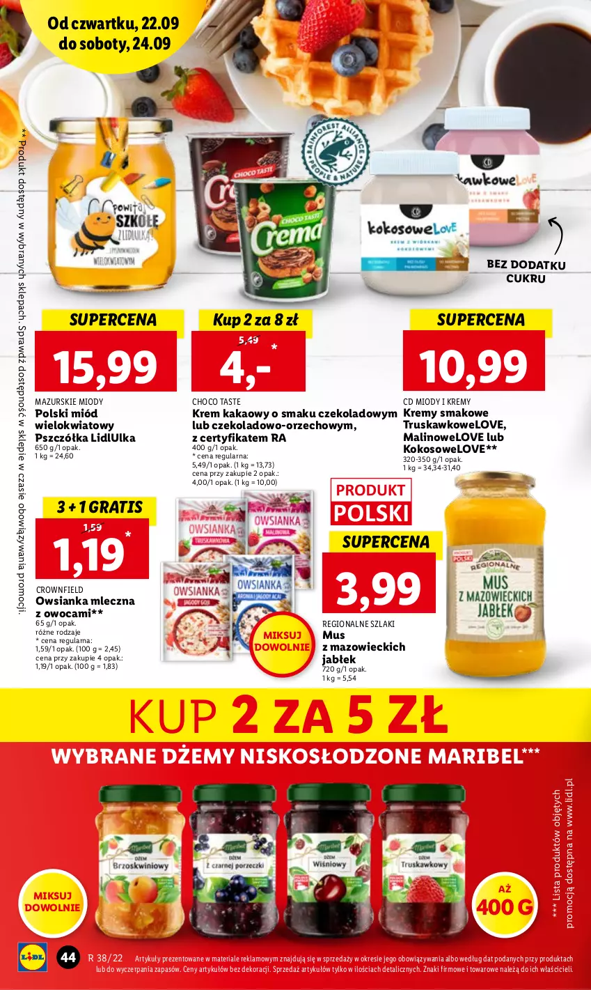 Gazetka promocyjna Lidl - GAZETKA - ważna 22.09 do 24.09.2022 - strona 44 - produkty: Dżem, Gra, Kakao, Kokos, Miód, Mus, Owsianka