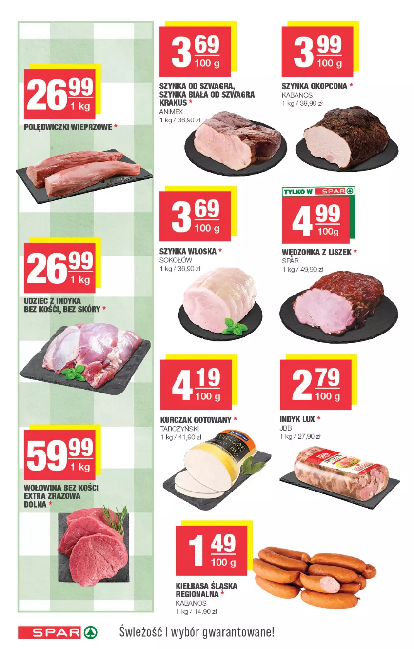 Gazetka promocyjna Spar - Spar - ważna 09.09 do 20.09.2026 - strona 4 - produkty: Gra, Indyk lux, Kabanos, Kiełbasa, Krakus, Kurczak, Kurczak gotowany, Sok, Sokołów, Szynka, Szynka biała, Tarczyński, Udziec z indyka, Wołowina, Wołowina bez kości
