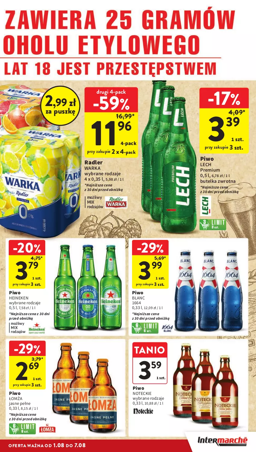 Gazetka promocyjna Intermarche - ważna 01.08 do 07.08.2024 - strona 29 - produkty: Heineken, Lech Premium, Piwo, Radler, Warka
