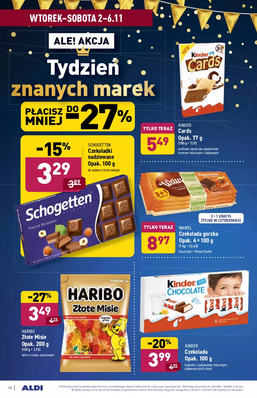 Gazetka promocyjna Aldi - ważna 02.11 do 06.11.2021 - strona 19 - produkty: Baton, Czekolada, Czekolada gorzka, Gra, Haribo, Kakao, Kinder, Schogetten, Tera, Tonik, Wawel