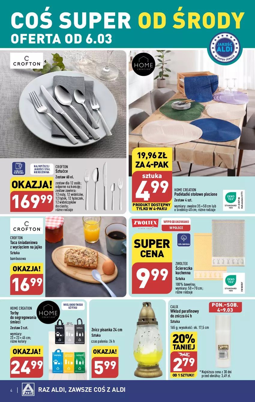 Gazetka promocyjna Aldi - Artykuły przemysłowe i tekstylia - ważna 06.03 do 09.03.2024 - strona 4 - produkty: Danio, Noż, Podkład, Por, Sok, Taca, Wełna, Znicz