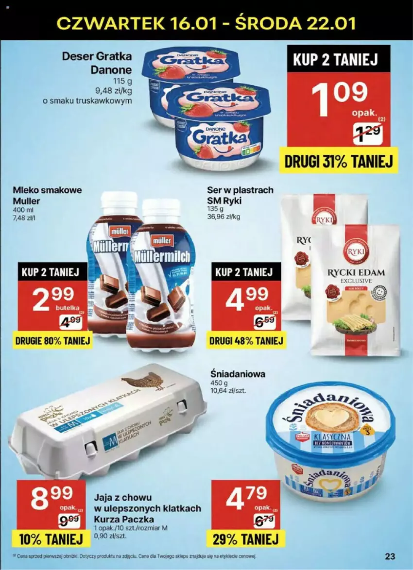 Gazetka promocyjna Delikatesy Centrum - ważna 16.01 do 21.01.2025 - strona 16 - produkty: Danio, Danone, Deser, Edam, Gra, Jaja, Mleko, Mleko smakowe, Rycki Edam, Ser