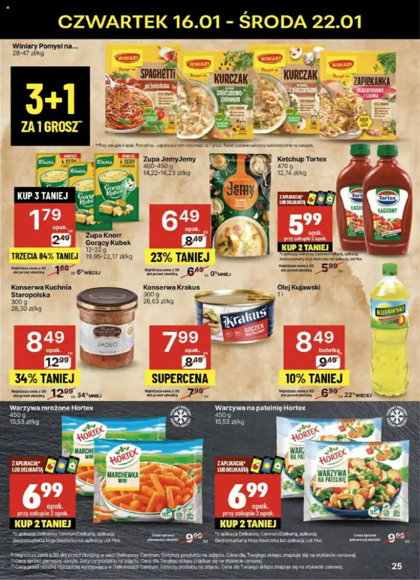 Gazetka promocyjna Delikatesy Centrum - ważna 16.01 do 21.01.2025 - strona 18 - produkty: Hortex, Ketchup, Knorr, Krakus, Kubek, Kuchnia, Kujawski, Olej, Rum, Ser, Warzywa, Winiary, Zapiekanka, Zupa