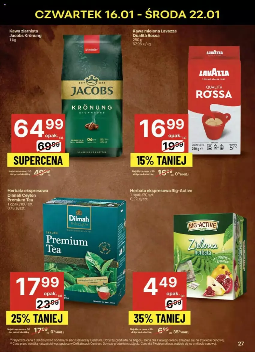 Gazetka promocyjna Delikatesy Centrum - ważna 16.01 do 21.01.2025 - strona 20 - produkty: Dilmah, Herbata, Kawa, Kawa mielona, Kawa ziarnista, Lavazza, Leon, Rum