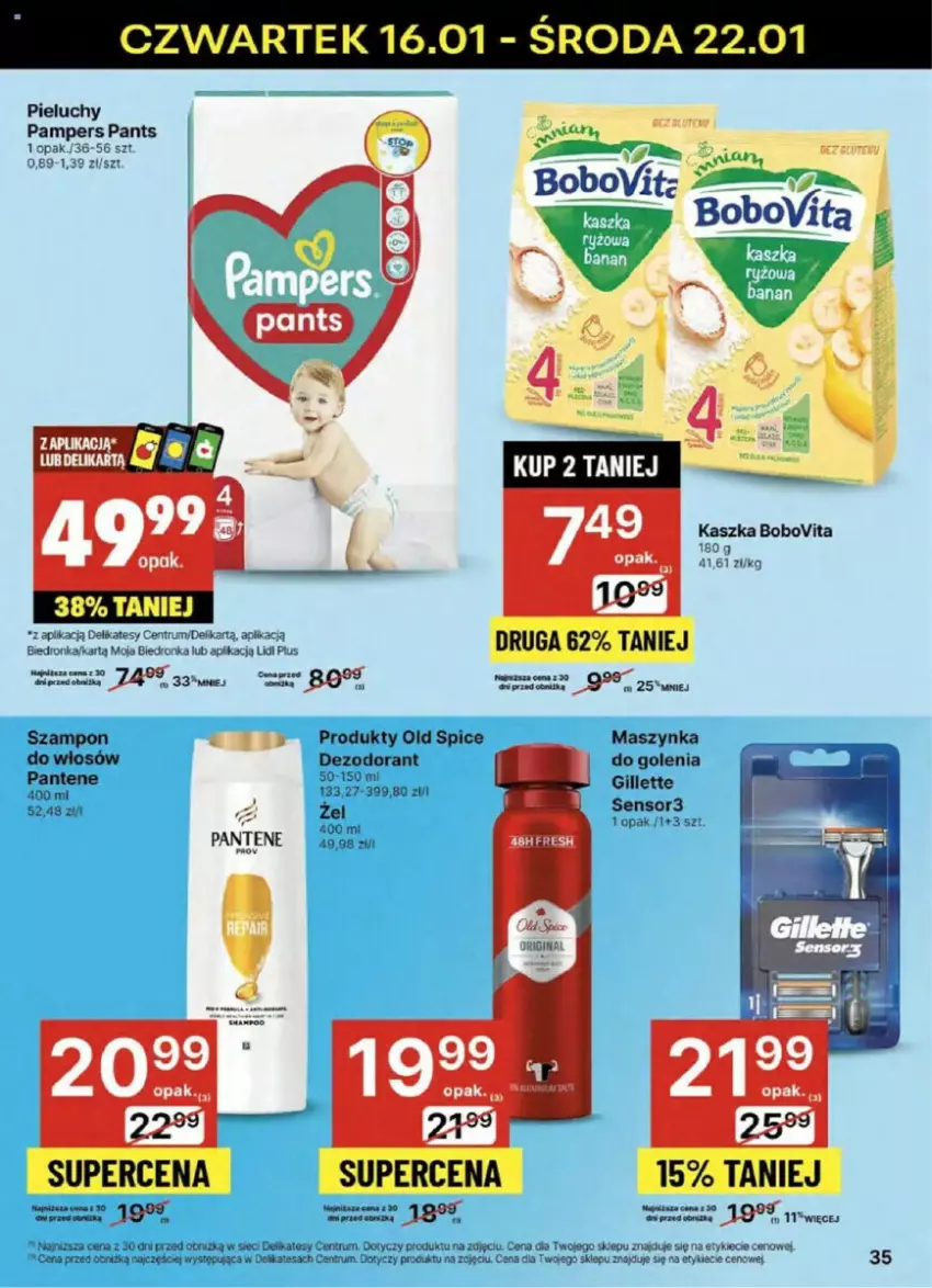 Gazetka promocyjna Delikatesy Centrum - ważna 16.01 do 21.01.2025 - strona 29 - produkty: BoboVita, Dezodorant, Gillette, Gin, Maszynka, Old Spice, Pampers, Pantene, Pieluchy, Rum, Szampon, Szynka, Top