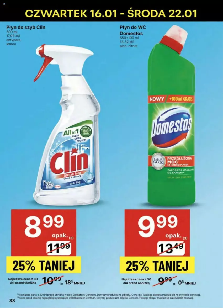 Gazetka promocyjna Delikatesy Centrum - ważna 16.01 do 21.01.2025 - strona 32 - produkty: Clin, Domestos, Płyn do szyb, Płyn do wc, Rum