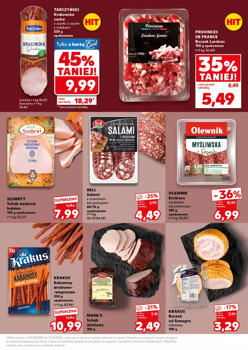 Gazetka promocyjna Kaufland - Mocny Start - ważna 25.08 do 27.08.2025 - strona 19 - produkty: Bell, Boczek, Gra, Kabanos, Kiełbasa, Krakus, Olewnik, Salami, Szubryt, Tarczyński